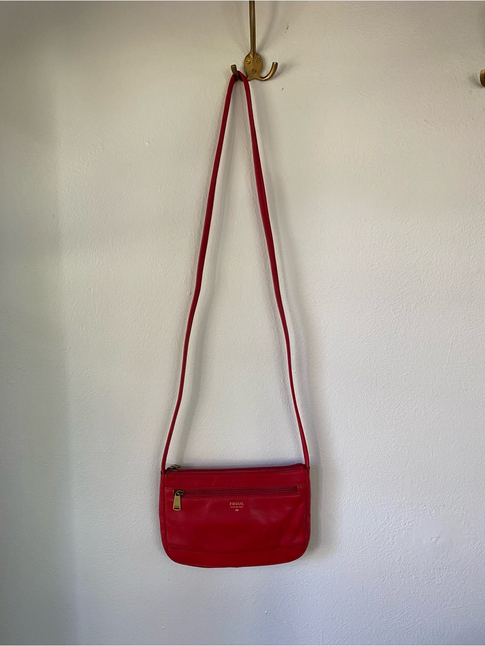 Fossil Red Leather Crossbody Shoulder Bag